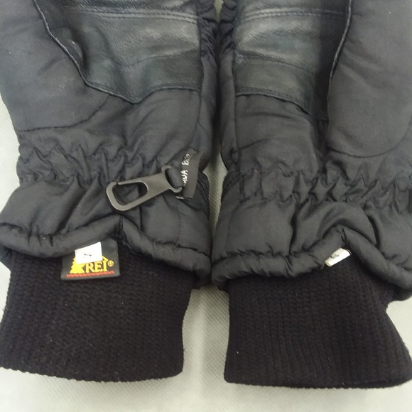 REI Puffer‎ Mittens Leather Palm Aqua Bloc Thinsulate Black Size S - Picture 3 of 6